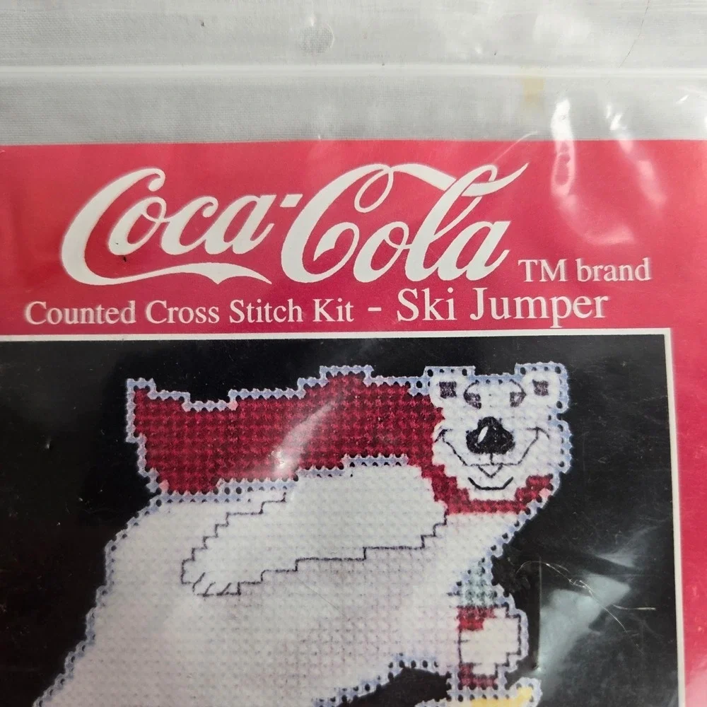 Coca-Cola Counted Cross Stitch Kit Skit Jumper Bear Vintage‎ 1994 3.25